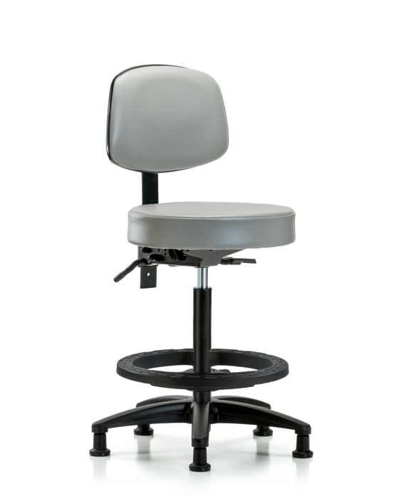 Blue Ridge Ergonomics VHBST-RG-T1-BF-RG-8567 Rutledge Vinyl Stool with Back - High Bench Height with Seat Tilt, Black Foot Ring, & Stationary Glides in Dove Trailblazer™ Vinyl