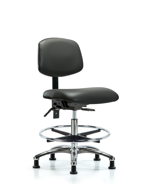 Blue Ridge Ergonomics VMBCH-CR-T0-A0-CF-RG-8823 Rutledge Vinyl Chair Chrome - Medium Bench Height with Chrome Foot Ring & Stationary Glides in Carbon Supernova™ Vinyl