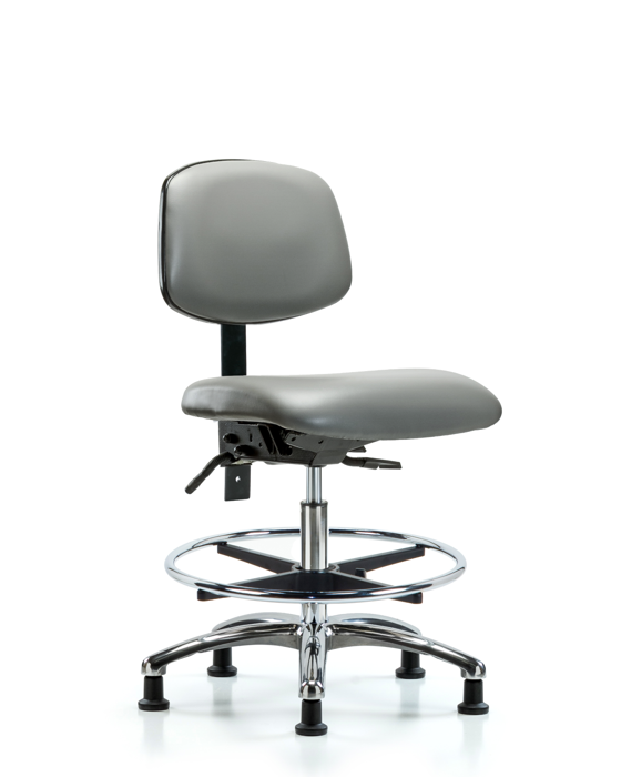 Blue Ridge Ergonomics VMBCH-CR-T0-A0-CF-RG-8840 Rutledge Vinyl Chair Chrome - Medium Bench Height with Chrome Foot Ring & Stationary Glides in Sterling Supernova™ Vinyl