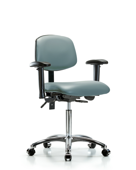 Blue Ridge Ergonomics VMBCH-CR-T0-A1-NF-CC-8822 Rutledge Vinyl Chair Chrome - Medium Bench Height with Adjustable Arms & Casters in Storm Supernova™ Vinyl