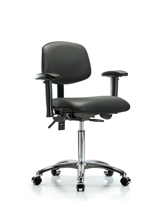Blue Ridge Ergonomics VMBCH-CR-T0-A1-NF-CC-8823 Rutledge Vinyl Chair Chrome - Medium Bench Height with Adjustable Arms & Casters in Carbon Supernova™ Vinyl