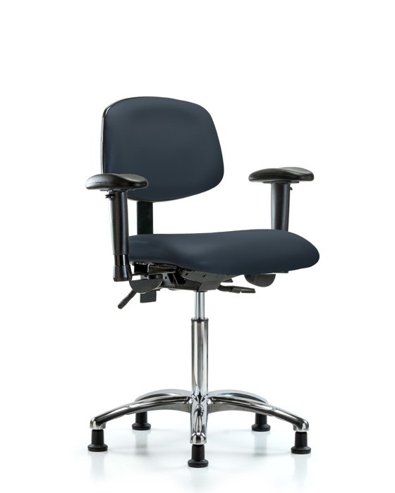 Blue Ridge Ergonomics VMBCH-CR-T0-A1-NF-RG-8582 Rutledge Vinyl Chair Chrome - Medium Bench Height with Adjustable Arms & Stationary Glides in Imperial Blue Trailblazer™ Vinyl