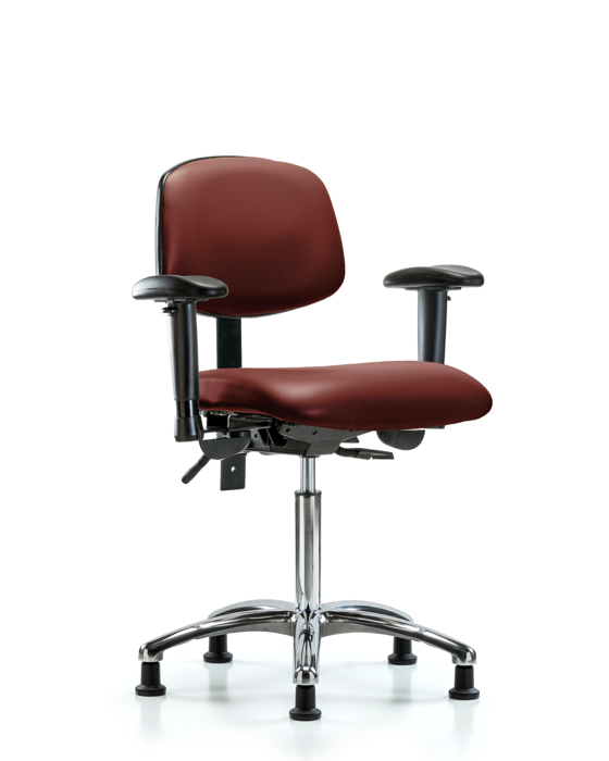 Blue Ridge Ergonomics VMBCH-CR-T0-A1-NF-RG-8815 Rutledge Vinyl Chair Chrome - Medium Bench Height with Adjustable Arms & Stationary Glides in Borscht Supernova™ Vinyl