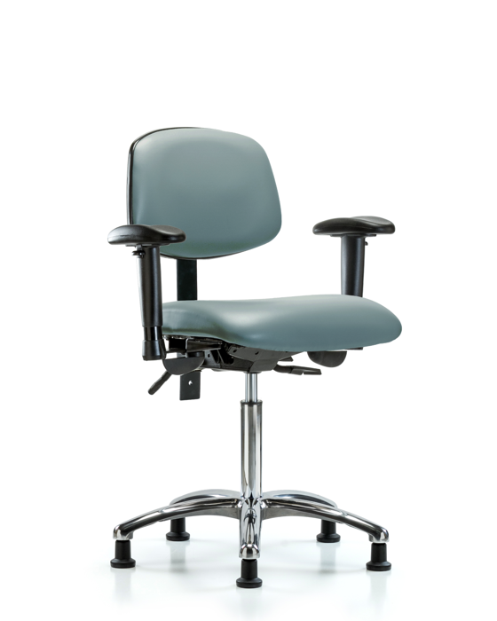 Blue Ridge Ergonomics VMBCH-CR-T0-A1-NF-RG-8822 Rutledge Vinyl Chair Chrome - Medium Bench Height with Adjustable Arms & Stationary Glides in Storm Supernova™ Vinyl
