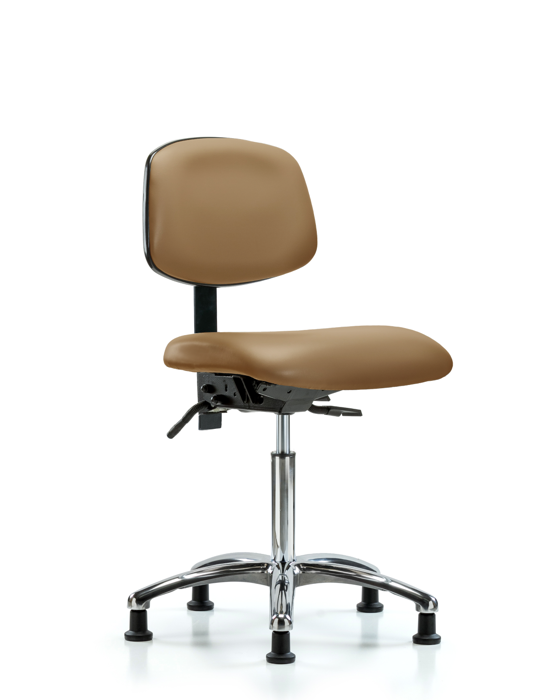 Blue Ridge Ergonomics VMBCH-CR-T1-A0-NF-RG-8584 Rutledge Vinyl Chair Chrome - Medium Bench Height with Seat Tilt & Stationary Glides in Taupe Trailblazer™ Vinyl