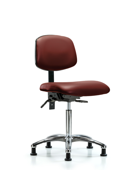 Blue Ridge Ergonomics VMBCH-CR-T1-A0-NF-RG-8815 Rutledge Vinyl Chair Chrome - Medium Bench Height with Seat Tilt & Stationary Glides in Borscht Supernova™ Vinyl