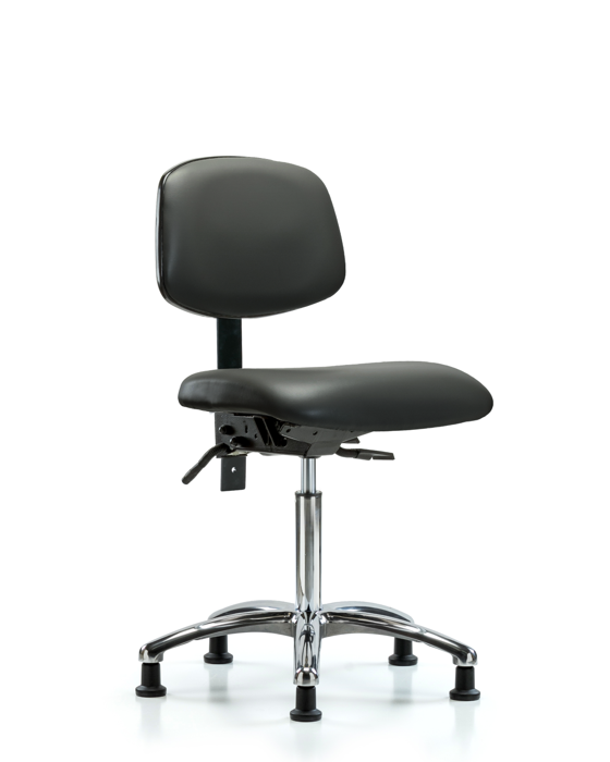 Blue Ridge Ergonomics VMBCH-CR-T1-A0-NF-RG-8823 Rutledge Vinyl Chair Chrome - Medium Bench Height with Seat Tilt & Stationary Glides in Carbon Supernova™ Vinyl