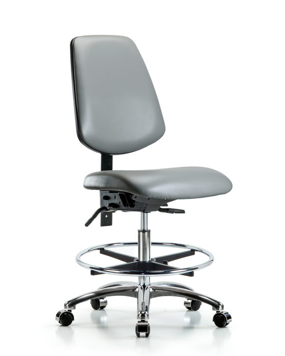 Blue Ridge Ergonomics VMBCH-MB-CR-T0-A0-CF-CC-8840 Rutledge Vinyl Chair Chrome - Medium Bench Height with Medium Back, Chrome Foot Ring, & Casters in Sterling Supernova™ Vinyl