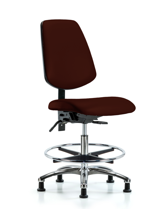 Blue Ridge Ergonomics VMBCH-MB-CR-T0-A0-CF-RG-8569 Rutledge Vinyl Chair Chrome - Medium Bench Height with Medium Back, Chrome Foot Ring, & Stationary Glides in Burgundy Trailblazer™ Vinyl