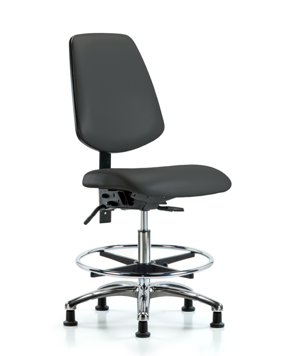 Blue Ridge Ergonomics VMBCH-MB-CR-T0-A0-CF-RG-8605 Rutledge Vinyl Chair Chrome - Medium Bench Height with Medium Back, Chrome Foot Ring, & Stationary Glides in Charcoal Trailblazer™ Vinyl