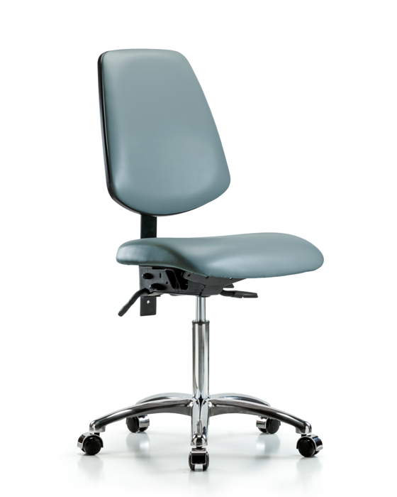 Blue Ridge Ergonomics VMBCH-MB-CR-T0-A0-NF-CC-8822 Rutledge Vinyl Chair Chrome - Medium Bench Height with Medium Back & Casters in Storm Supernova™ Vinyl