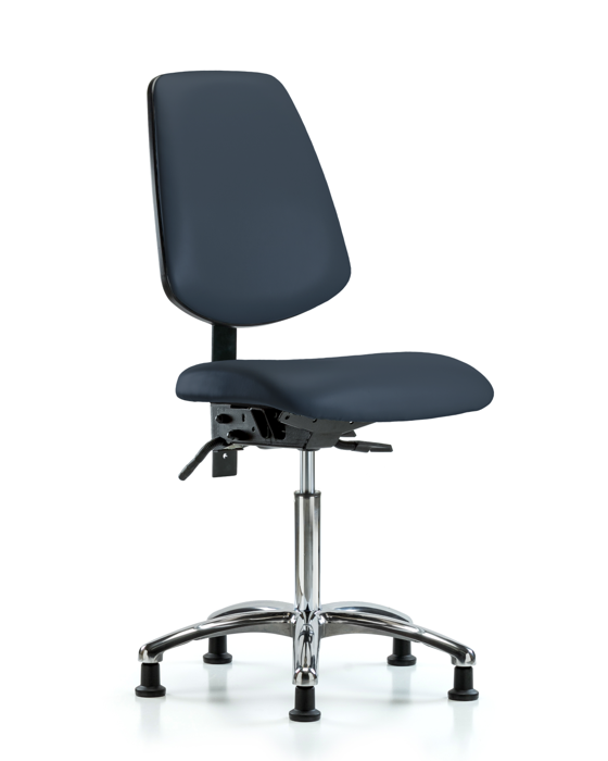 Blue Ridge Ergonomics VMBCH-MB-CR-T0-A0-NF-RG-8582 Rutledge Vinyl Chair Chrome - Medium Bench Height with Medium Back & Stationary Glides in Imperial Blue Trailblazer™ Vinyl