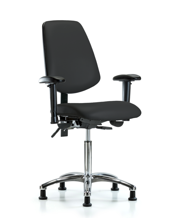 Blue Ridge Ergonomics VMBCH-MB-CR-T0-A1-NF-RG-8540 Rutledge Vinyl Chair Chrome - Medium Bench Height with Medium Back, Adjustable Arms, & Stationary Glides in Black Trailblazer™ Vinyl