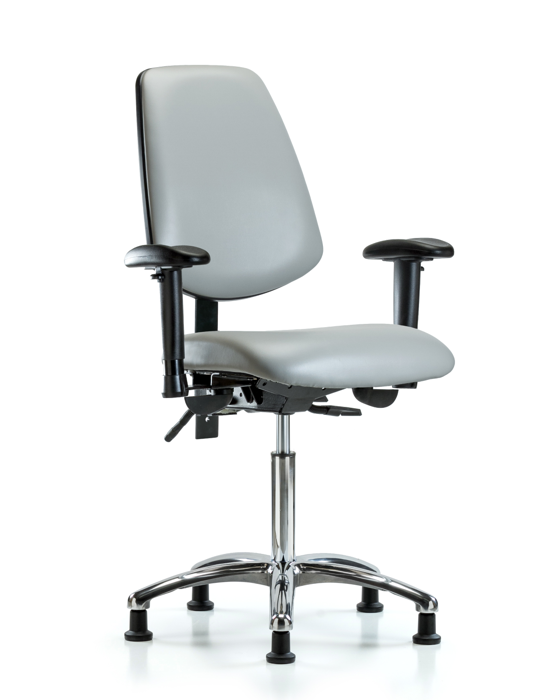 Blue Ridge Ergonomics VMBCH-MB-CR-T0-A1-NF-RG-8567 Rutledge Vinyl Chair Chrome - Medium Bench Height with Medium Back, Adjustable Arms, & Stationary Glides in Dove Trailblazer™ Vinyl