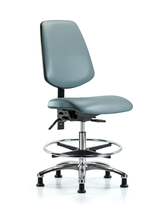 Blue Ridge Ergonomics VMBCH-MB-CR-T1-A0-CF-RG-8822 Rutledge Vinyl Chair Chrome - Medium Bench Height with Medium Back, Seat Tilt, Chrome Foot Ring, & Stationary Glides in Storm Supernova™ Vinyl