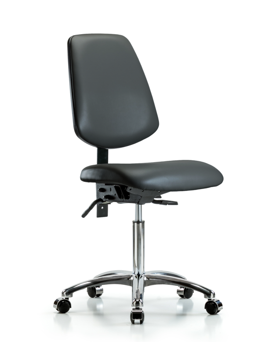 Blue Ridge Ergonomics VMBCH-MB-CR-T1-A0-NF-CC-8823 Rutledge Vinyl Chair Chrome - Medium Bench Height with Medium Back, Seat Tilt, & Casters in Carbon Supernova™ Vinyl