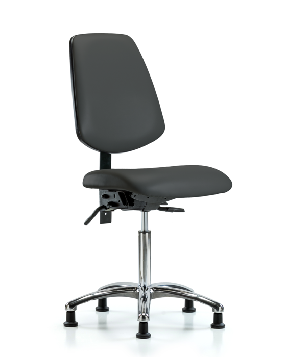 Blue Ridge Ergonomics VMBCH-MB-CR-T1-A0-NF-RG-8605 Rutledge Vinyl Chair Chrome - Medium Bench Height with Medium Back, Seat Tilt, & Stationary Glides in Charcoal Trailblazer™ Vinyl