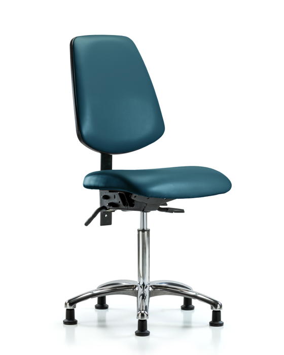 Blue Ridge Ergonomics VMBCH-MB-CR-T1-A0-NF-RG-8801 Rutledge Vinyl Chair Chrome - Medium Bench Height with Medium Back, Seat Tilt, & Stationary Glides in Marine Blue Supernova™ Vinyl