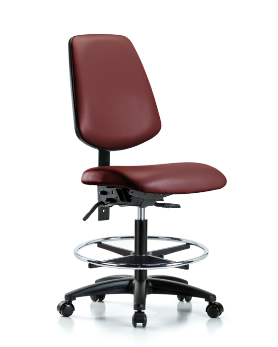 Blue Ridge Ergonomics VMBCH-MB-RG-T0-A0-CF-RC-8815 Rutledge Vinyl Chair - Medium Bench Height with Medium Back, Chrome Foot Ring, & Casters in Borscht Supernova™ Vinyl