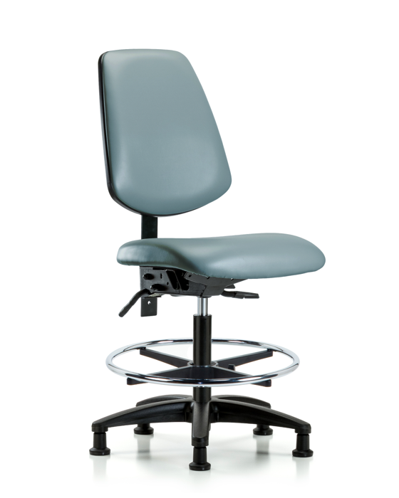 Blue Ridge Ergonomics VMBCH-MB-RG-T0-A0-CF-RG-8822 Rutledge Vinyl Chair - Medium Bench Height with Medium Back, Chrome Foot Ring, & Stationary Glides in Storm Supernova™ Vinyl