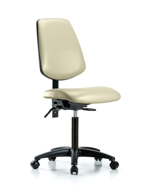 Blue Ridge Ergonomics VMBCH-MB-RG-T0-A0-NF-RC-8501 Rutledge Vinyl Chair - Medium Bench Height with Medium Back & Casters in Adobe White Trailblazer™ Vinyl
