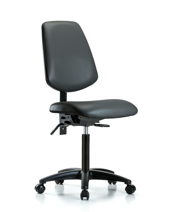 Blue Ridge Ergonomics VMBCH-MB-RG-T0-A0-NF-RC-8823 Rutledge Vinyl Chair - Medium Bench Height with Medium Back & Casters in Carbon Supernova™ Vinyl