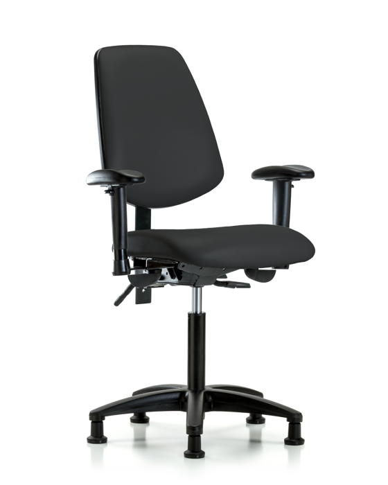 Blue Ridge Ergonomics VMBCH-MB-RG-T0-A1-NF-RG-8540 Rutledge Vinyl Chair - Medium Bench Height with Medium Back, Adjustable Arms, & Stationary Glides in Black Trailblazer™ Vinyl