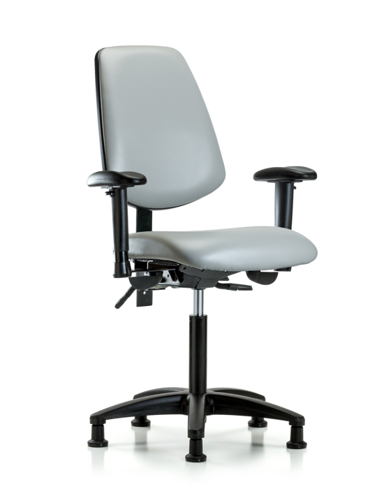 Blue Ridge Ergonomics VMBCH-MB-RG-T0-A1-NF-RG-8567 Rutledge Vinyl Chair - Medium Bench Height with Medium Back, Adjustable Arms, & Stationary Glides in Dove Trailblazer™ Vinyl