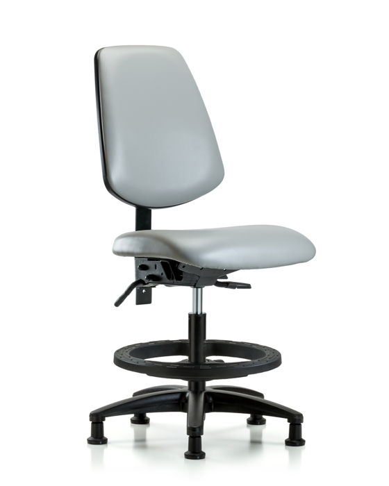 Blue Ridge Ergonomics VMBCH-MB-RG-T1-A0-BF-RG-8567 Rutledge Vinyl Chair - Medium Bench Height with Medium Back, Seat Tilt, Black Foot Ring, & Stationary Glides in Dove Trailblazer™ Vinyl