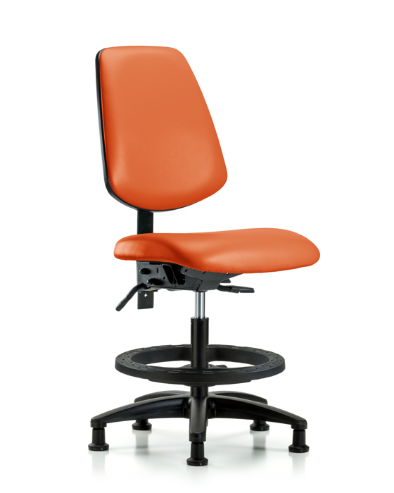 Blue Ridge Ergonomics VMBCH-MB-RG-T1-A0-BF-RG-8613 Rutledge Vinyl Chair - Medium Bench Height with Medium Back, Seat Tilt, Black Foot Ring, & Stationary Glides in Orange Kist Trailblazer™ Vinyl