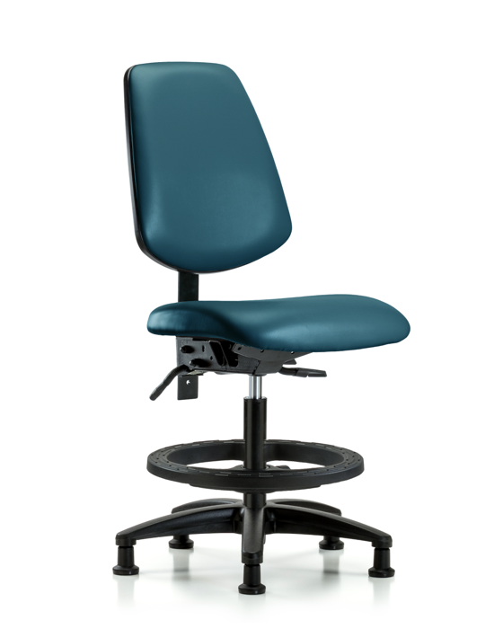 Blue Ridge Ergonomics VMBCH-MB-RG-T1-A0-BF-RG-8801 Rutledge Vinyl Chair - Medium Bench Height with Medium Back, Seat Tilt, Black Foot Ring, & Stationary Glides in Marine Blue Supernova™ Vinyl