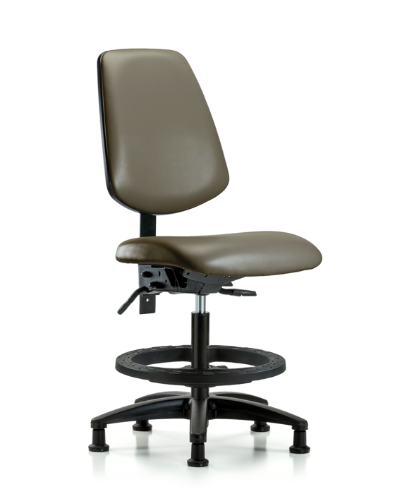 Blue Ridge Ergonomics VMBCH-MB-RG-T1-A0-BF-RG-8809 Rutledge Vinyl Chair - Medium Bench Height with Medium Back, Seat Tilt, Black Foot Ring, & Stationary Glides in Taupe Supernova™ Vinyl