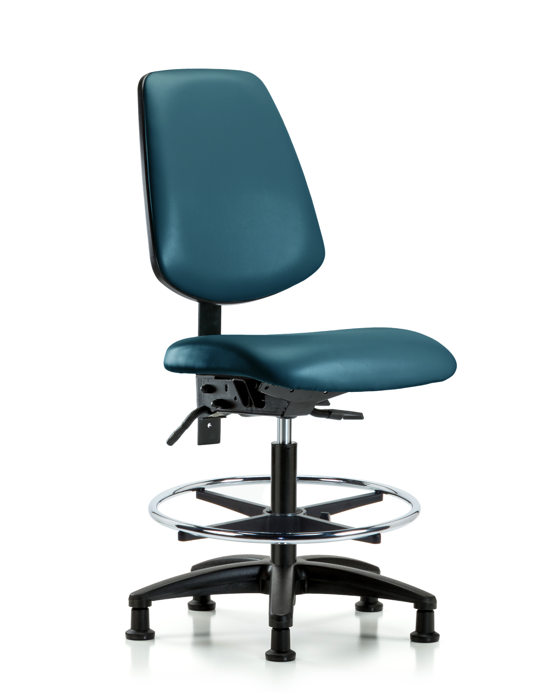 Blue Ridge Ergonomics VMBCH-MB-RG-T1-A0-CF-RG-8801 Rutledge Vinyl Chair - Medium Bench Height with Medium Back, Seat Tilt, Chrome Foot Ring, & Stationary Glides in Marine Blue Supernova™ Vinyl