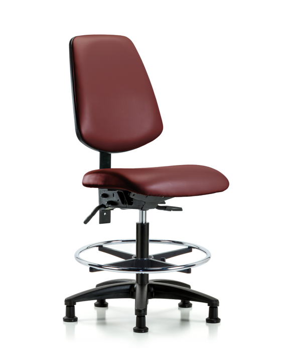 Blue Ridge Ergonomics VMBCH-MB-RG-T1-A0-CF-RG-8815 Rutledge Vinyl Chair - Medium Bench Height with Medium Back, Seat Tilt, Chrome Foot Ring, & Stationary Glides in Borscht Supernova™ Vinyl
