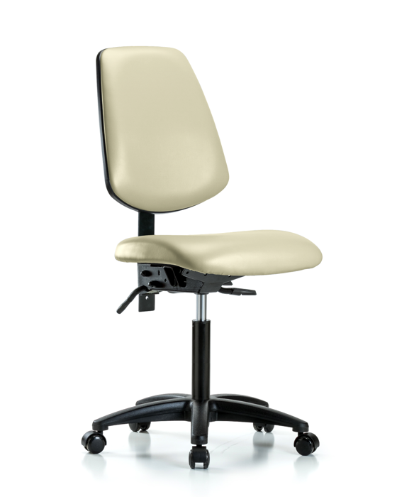 Blue Ridge Ergonomics VMBCH-MB-RG-T1-A0-NF-RC-8501 Rutledge Vinyl Chair - Medium Bench Height with Medium Back, Seat Tilt, & Casters in Adobe White Trailblazer™ Vinyl
