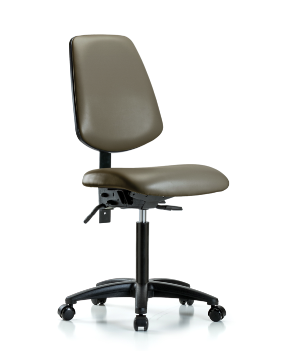 Blue Ridge Ergonomics VMBCH-MB-RG-T1-A0-NF-RC-8809 Rutledge Vinyl Chair - Medium Bench Height with Medium Back, Seat Tilt, & Casters in Taupe Supernova™ Vinyl