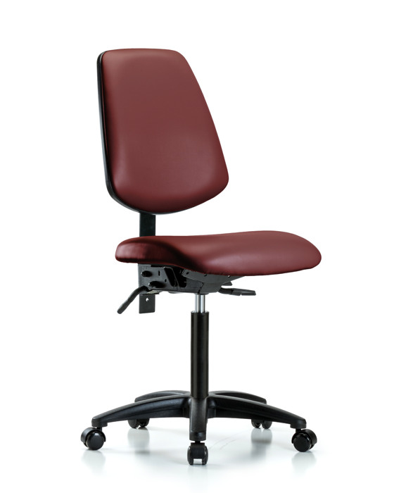 Blue Ridge Ergonomics VMBCH-MB-RG-T1-A0-NF-RC-8815 Rutledge Vinyl Chair - Medium Bench Height with Medium Back, Seat Tilt, & Casters in Borscht Supernova™ Vinyl