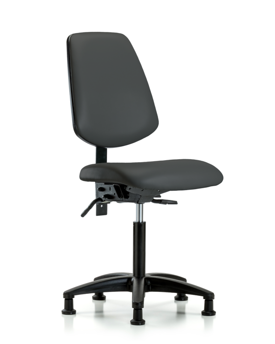 Blue Ridge Ergonomics VMBCH-MB-RG-T1-A0-NF-RG-8605 Rutledge Vinyl Chair - Medium Bench Height with Medium Back, Seat Tilt, & Stationary Glides in Charcoal Trailblazer™ Vinyl
