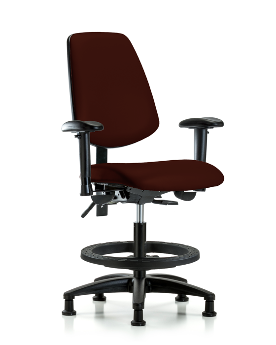 Blue Ridge Ergonomics VMBCH-MB-RG-T1-A1-BF-RG-8569 Rutledge Vinyl Chair - Medium Bench Height with Medium Back, Seat Tilt, Adjustable Arms, Black Foot Ring, & Stationary Glides in Burgundy Trailblazer™ Vinyl