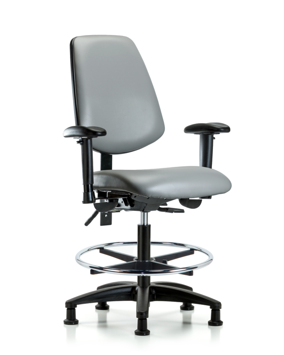 Blue Ridge Ergonomics VMBCH-MB-RG-T1-A1-CF-RG-8840 Rutledge Vinyl Chair - Medium Bench Height with Medium Back, Seat Tilt, Adjustable Arms, Chrome Foot Ring, & Stationary Glides in Sterling Supernova™ Vinyl