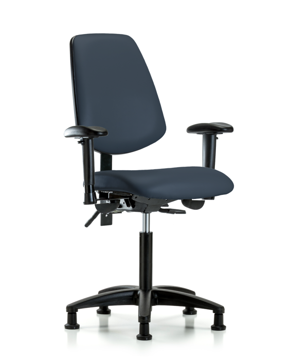 Blue Ridge Ergonomics VMBCH-MB-RG-T1-A1-NF-RG-8582 Rutledge Vinyl Chair - Medium Bench Height with Medium Back, Seat Tilt, Adjustable Arms, & Stationary Glides in Imperial Blue Trailblazer™ Vinyl
