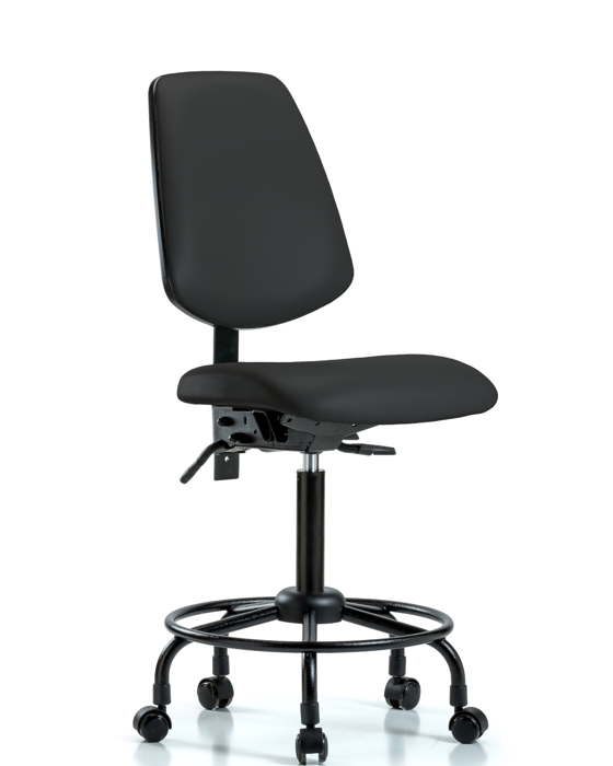 Blue Ridge Ergonomics VMBCH-MB-RT-T0-A0-RC-8540 Rutledge Vinyl Chair - Medium Bench Height with Round Tube Base, Medium Back, & Casters in Black Trailblazer™ Vinyl