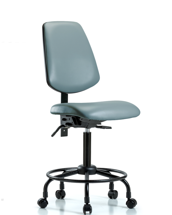 Blue Ridge Ergonomics VMBCH-MB-RT-T0-A0-RC-8822 Rutledge Vinyl Chair - Medium Bench Height with Round Tube Base, Medium Back, & Casters in Storm Supernova™ Vinyl