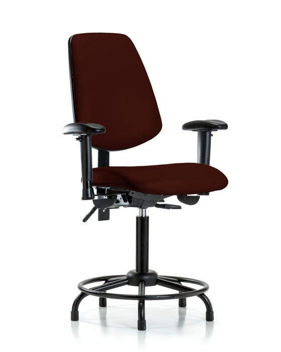 Blue Ridge Ergonomics VMBCH-MB-RT-T0-A1-RG-8569 Rutledge Vinyl Chair - Medium Bench Height with Round Tube Base, Medium Back, Adjustable Arms, & Stationary Glides in Burgundy Trailblazer™ Vinyl