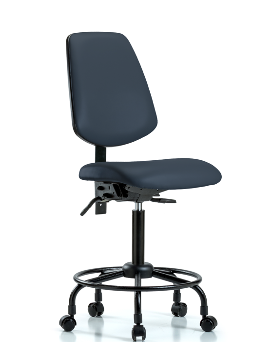 Blue Ridge Ergonomics VMBCH-MB-RT-T1-A0-RC-8582 Rutledge Vinyl Chair - Medium Bench Height with Round Tube Base, Medium Back, Seat Tilt, & Casters in Imperial Blue Trailblazer™ Vinyl