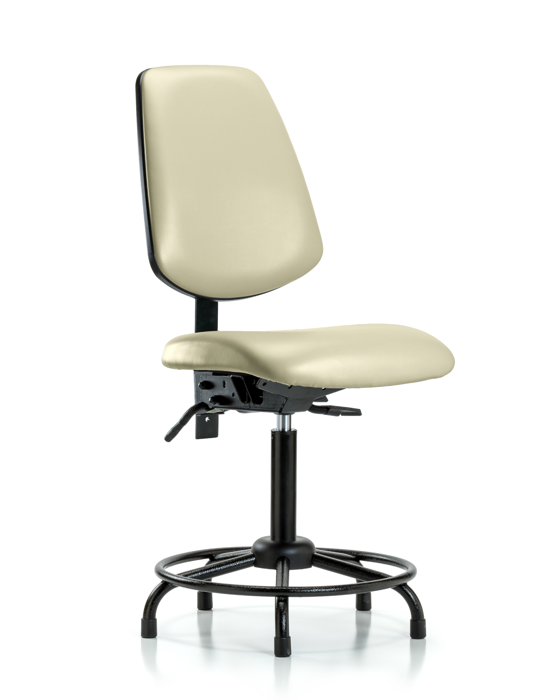 Blue Ridge Ergonomics VMBCH-MB-RT-T1-A0-RG-8501 Rutledge Vinyl Chair - Medium Bench Height with Round Tube Base, Medium Back, Seat Tilt, & Stationary Glides in Adobe White Trailblazer™ Vinyl