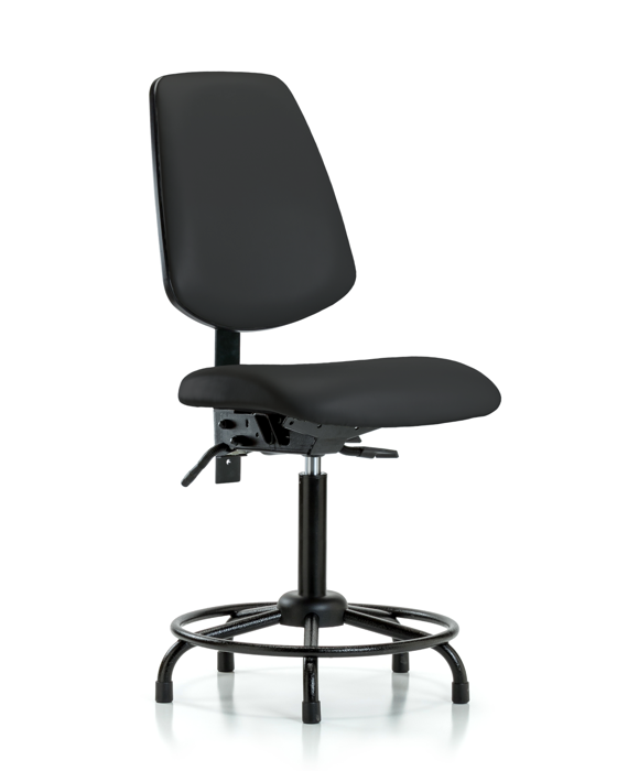 Blue Ridge Ergonomics VMBCH-MB-RT-T1-A0-RG-8540 Rutledge Vinyl Chair - Medium Bench Height with Round Tube Base, Medium Back, Seat Tilt, & Stationary Glides in Black Trailblazer™ Vinyl