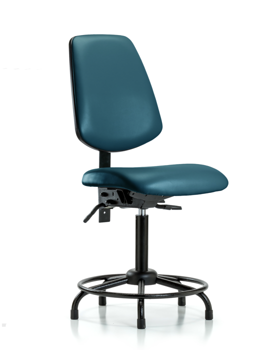 Blue Ridge Ergonomics VMBCH-MB-RT-T1-A0-RG-8801 Rutledge Vinyl Chair - Medium Bench Height with Round Tube Base, Medium Back, Seat Tilt, & Stationary Glides in Marine Blue Supernova™ Vinyl