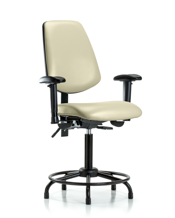 Blue Ridge Ergonomics VMBCH-MB-RT-T1-A1-RG-8501 Rutledge Vinyl Chair - Medium Bench Height with Round Tube Base, Medium Back, Seat Tilt, Adjustable Arms, & Stationary Glides in Adobe White Trailblazer™ Vinyl