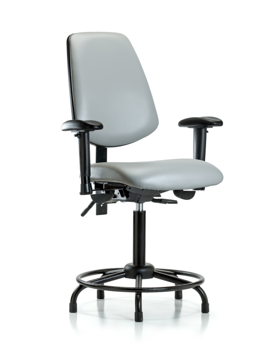 Blue Ridge Ergonomics VMBCH-MB-RT-T1-A1-RG-8567 Rutledge Vinyl Chair - Medium Bench Height with Round Tube Base, Medium Back, Seat Tilt, Adjustable Arms, & Stationary Glides in Dove Trailblazer™ Vinyl